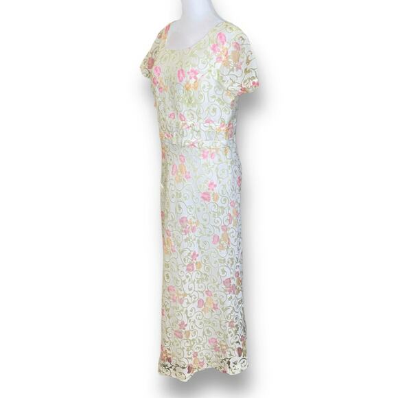 Vintage 90s Lennie New York Floral Gown Brocade Dress Bow Detail Column Maxi - Picture 2 of 12